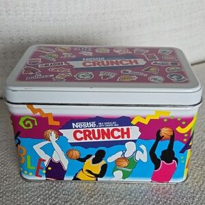 Vintage 1990s NBA Nestlé Crunch Tin Recipe Box Storage Collect Kitchen Nostalgia